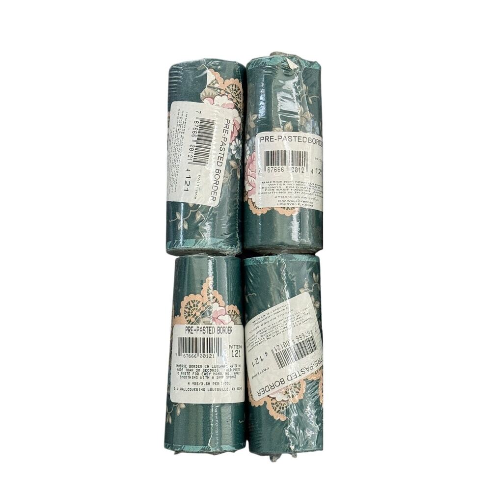 D.W. Wallcovering Pattern 121 Floral Wallpaper Border Teal Lot of 4 Vtg NOS